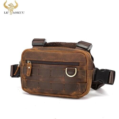 Quality Leather Retro Streetwear Mens Designer Hip-Hop Two Straps Chest Rig Bag Fashion Rectangle Chest Utility Pack 281