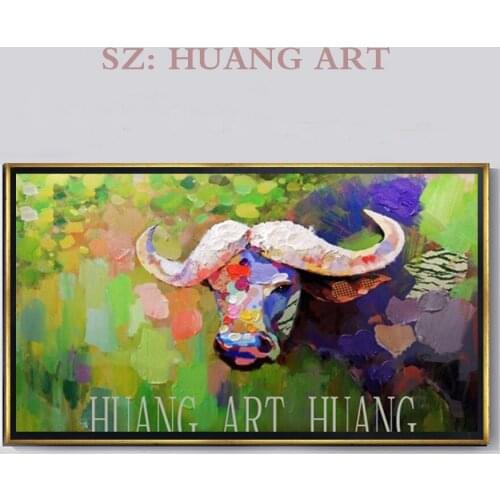 Artist Hand-painted Unframed High Quality Funny Cow Oil Painting on Canvas Lovely Cows Animal Oil Painting for Living Room