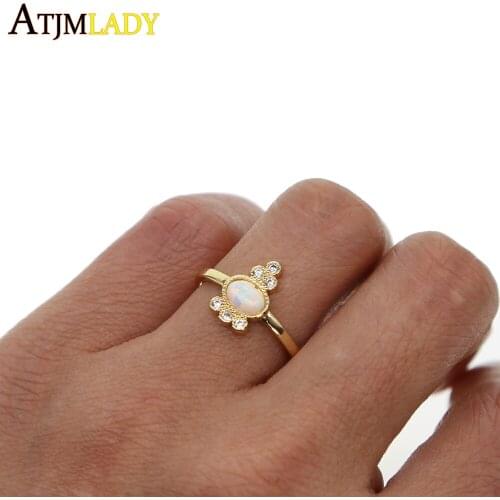 Top Quality delicate White Fire Opal Rings For Women Gold Color Best Wedding Band Jewelry Unique Oval Simple Love Gift Wholesale