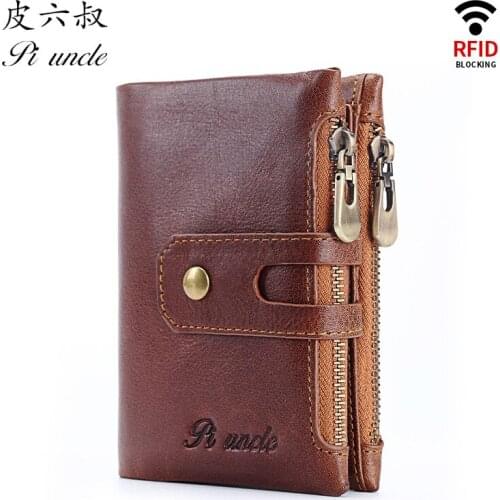 New Style Genuine Leather Mens Wallet First Layer Leather Coin Purse Multi-card Vertical Zipper Wallet Card Holder