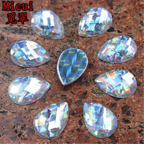 Micui 100PCS 13*18mm AB Clear Crystal Rhinestones FlatBack Acrylic Drop Fancy Strass Crystals Stones For Clothing Craft ZZ437