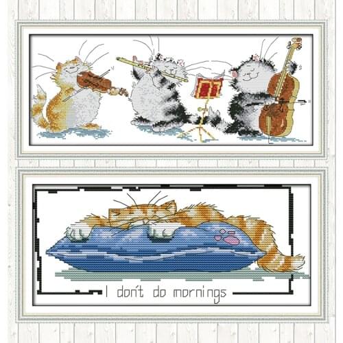 Concert Patterns, Aida Canvas Cross Stitch Kit,Embroidery Needlework Set,Little Lazy Cat Painting,Home Decor Send Accessory Tool