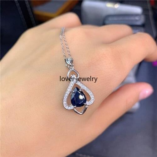 Natural Sapphire Flower Pendant Necklace Real 925 Pure Silver Fine Fashion Wedding Jewelry for Women