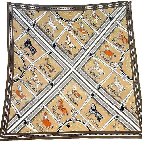 2021 New Shawls Scarf Manual crimping Wraps Women Winter Striped Plaid War Horse Print 130cm Large Square Scarves Bandana