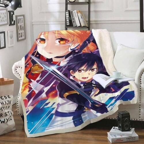 3D Print Sherpa Anime Blanket Colorful Sword Art Blanket On Bed For Kids Adults Weighted Blanket Home Textile Customized Blanket