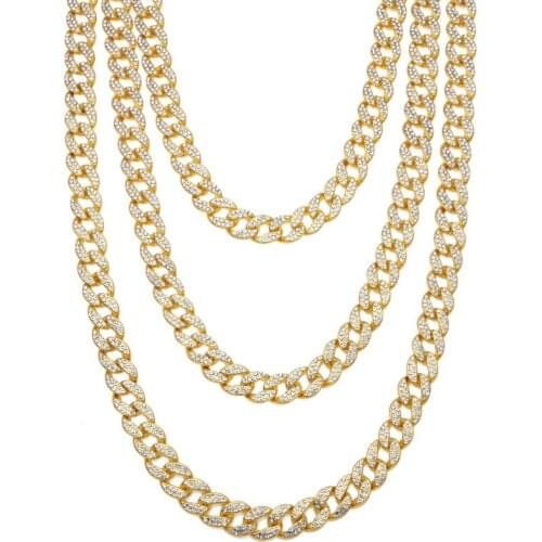 30inch Cubic Zirconia Necklaces Cuban Link Chain Mens Hip Hop Gold Color Necklace Women Luxury Jewelry