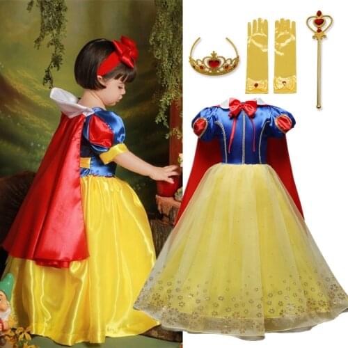 Girls Snow White Princess Costume For Children 4 5 6 7 8 9 10 Year Disguise Kids Halloween Christmas Party Cosplay Dress Up