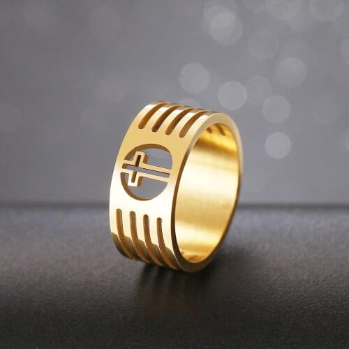 CACANA Hollowed-out Cross Shape Gold Ring Design Fashion Love Stainless Steel Jewelry For Women Young Girl Wedding Gifts