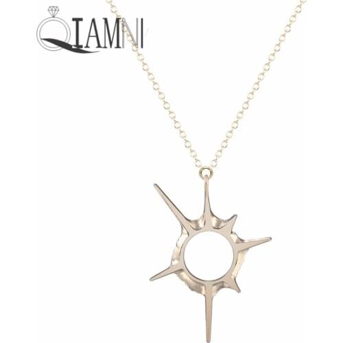QIAMNI Solar Eclipse Sun Rays Sci-fi Universe Star Pendant Necklace Women Girls Minimalist Jewelry Christmas Gift Accessories