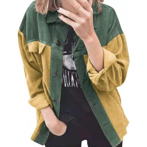 Long Sleeve Matching Color Shirt Coat Soft Flap Pockets Turn-down Collar Corduroy Shirt Female Outwear jackets for women 2021