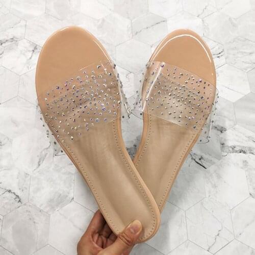 Transparent Summer Beach Shoes Women Slippers Rhinestone Shiny Comfort Holiday Vocation Slides Black Female Summer Shoes