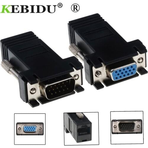 Kebidu A pair of VGA Converter Extension Extender Cord Male or Female To Lan Cat5 Cat5e RJ45 Ethernet Adapter for PC Laptop