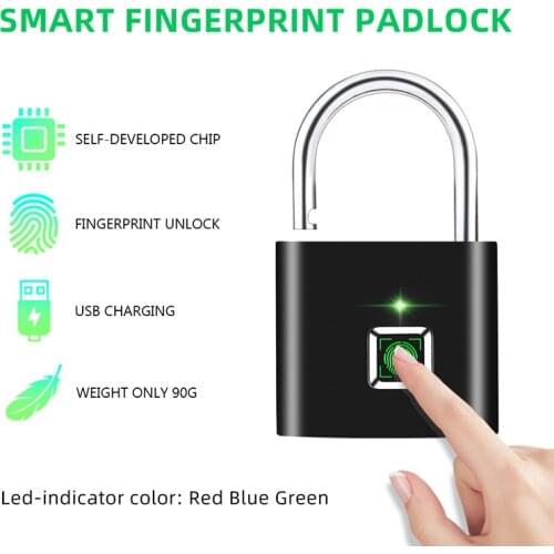 Smart Fingerprint Door Lock Keyless USB Rechargeable Security Fingerprint Padlock Quick Unlock Zinc Alloy XM-A9002