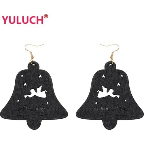 YULUCH Wooden Design Christmas Bells Empty Angels Stars Pendant Earrings for Fashion African Women Jewelry Holiday Gifts