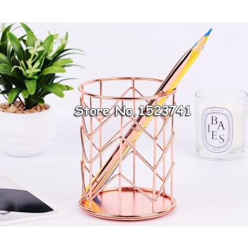 1pcs Rose Gold Metal Pen Holder Box Case Organizer Home Desk Stationery Decor Office School Desk Accessories Supplies