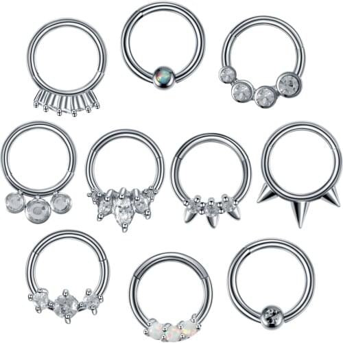 1PC Steel Nose Hoop Piercings Clicker Gem Daith Septum Helix Tragus Orelha Cartilage Captive Hoop Rings Labret Piercings Jewelry