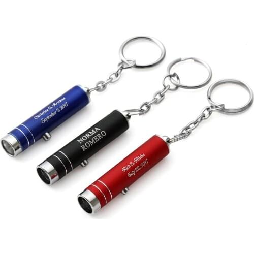 100X Personalized Wedding Gifts For Guests Purple LED Flashlight Keychain Ultraviolet ID Passport Currency Detector Key Chain