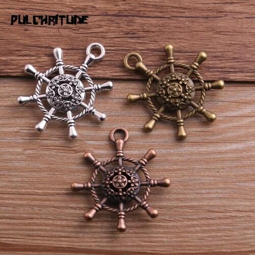 4PCS 35*39mm Three Color Vintage Metal Alloy Big Nautical Rudder Charms Jewelry Pendants