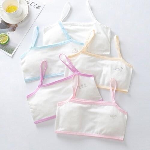 5pcs Girls Breathable Underwear Cotton Bra Sling with letters for Kids Teenager Training Small Vest 8-16Y