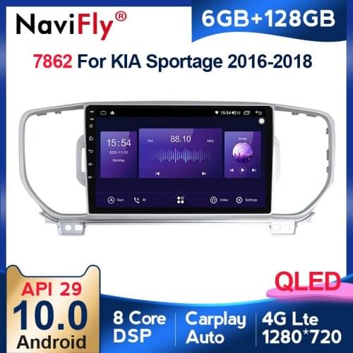 NaviFly 6GB+128GB 8 Core Carplay QLED 1280*720 Android 10.0 Radio GPS Car Muletimedia Player For Kia Sportage 4 QL 2016 - 2018