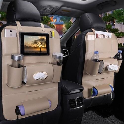 Car Organizer PU Leather Seat Back Car Storage Bag With Tissue Boxes Auto Hanging Bag Stowing Tidying Automotive Product