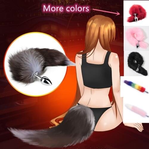 BDSM Metal Butt Plug Anal Dog Tail Set Sex Toys For Women Bondage Fox Fur Long Pup