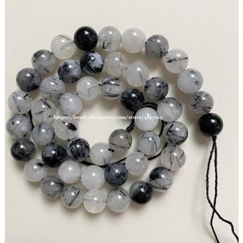 Free Shipping Natural Stone Black Rutilated Crystal Quartz Round Loose Beads 15" Pick Size For Jewelry Making DIY