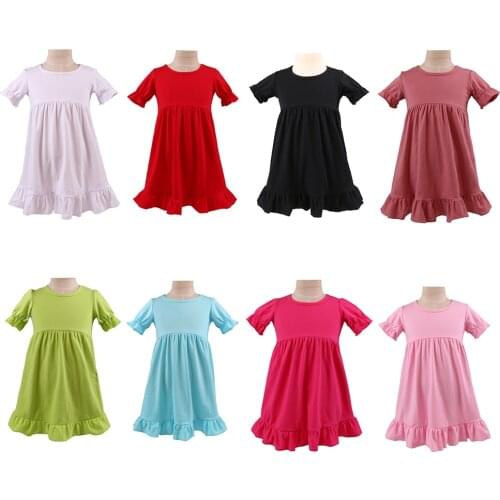 Kids dresses for girls Cotton Ruffle Smocked solid color dress sleepwear short sleeve summer Girl Blank girls summer dress