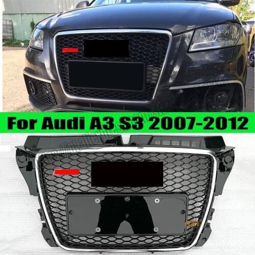 For Audi A3 S3 2008 2009 2010 2011 2012 RS3 style Honeycomb Grill Grille Silver Frame Black Rings