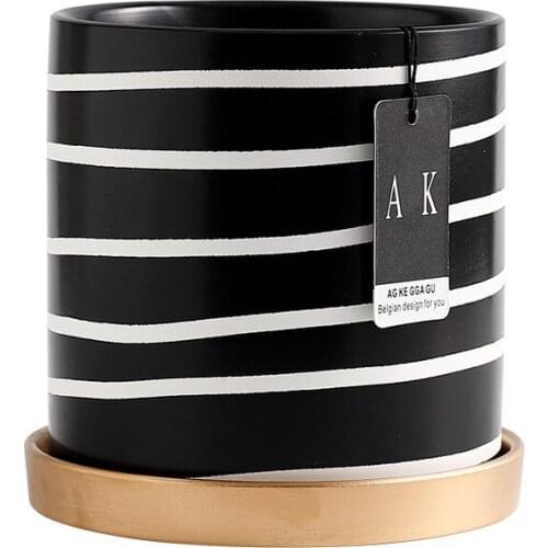 European style flowerpot ceramic round pot simple artistic personality large size with tray green rose bonsai pot green plant