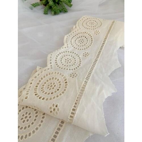 Ecru Cotton Lace Trim, Embroidered Eyelet Lace Trim Cotton Lace Trim With Hollowed Out Floral