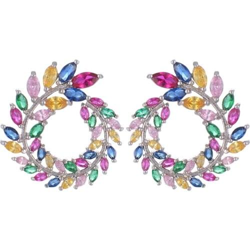 LARRAURI Famous 2019 Design Olive Branch Leaf Earrings Full Cubic Zirconia Engagement Wedding Party Nightclub Earring Jewelry