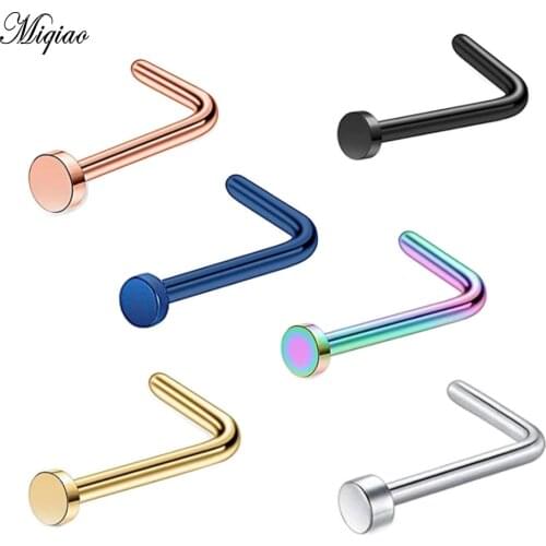Miqiao 2pcs Explosive Popular Stainless Steel Medical L-shaped Flat Nose Nail Straight Rod Curved Rod Nose Nail Piercing Jewelry