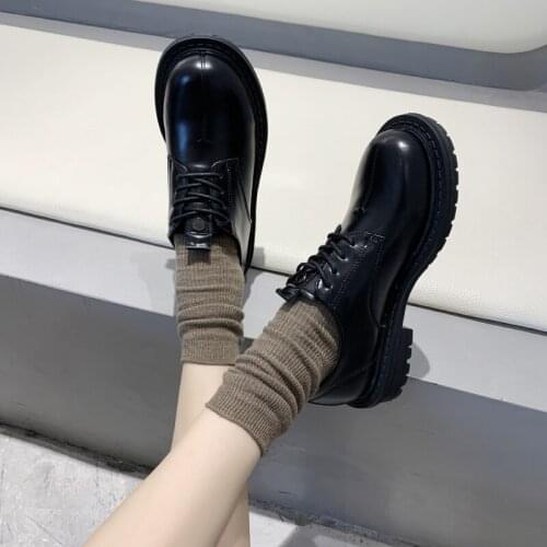 Fashion Retro Leather Round Head Lace-up Mid-heeled Ladies Daily Walking Casual Flat women loafers shoes chaussures femme U15-95