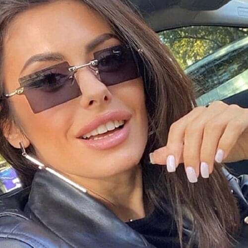 Fashion Rimless Sunglasses Women Trendy Small Rectangle Sun Glasses Summer Traveling Style UV400 Black Brown Shades Square Men