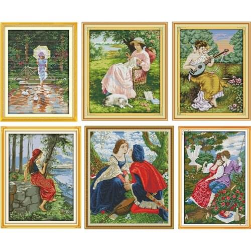 Joy Sunday Stamped Embroidery Cross Stitch Kit The Woman and Man Counted 11CT 14CT Printed Fabric Needlework Home Decoration Set