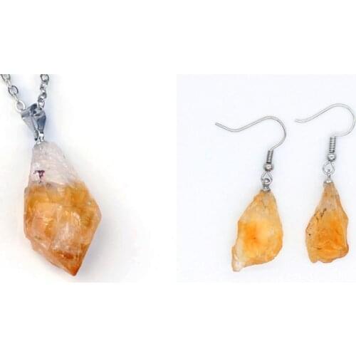 Kraft-beads Silver Plated Irregular Shape Natural Yellow Citrines Pendant Hanging Earrings For Anniversary Jewelry Set