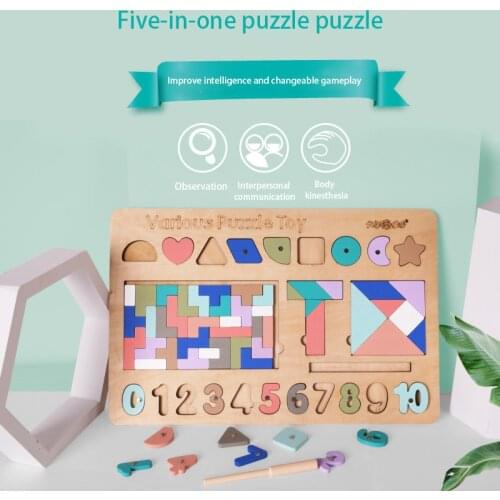 Montessori Educational Board Math Toys Fishing Game Wooden Mathematics Children Kids DIY Child Tangram Color Shape Number Puzzle