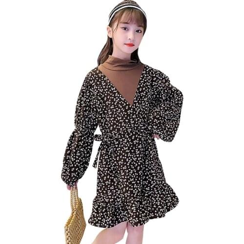 Big Girls Dress Floral Pattern Girl Party Dress Spring Autumn Child Dress Casual Style Girls Clothes 6 8 10 12 14