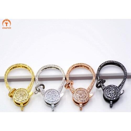 ASA&TESS CZ Clear Micro Pave Jumbo Lobster Claw Clasp Mega Jumping Ring Clasp Charm Rose Black 40x25mm