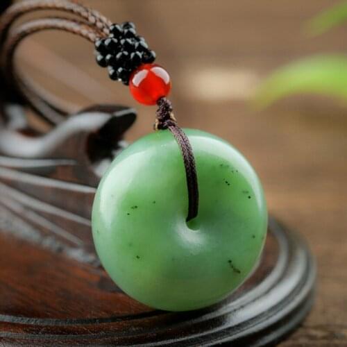 Drop Shipping Ancient Circle Necklace Green Nephrite Jades Carved Round Peace buckle Pendant Necklace women mens Jewelry