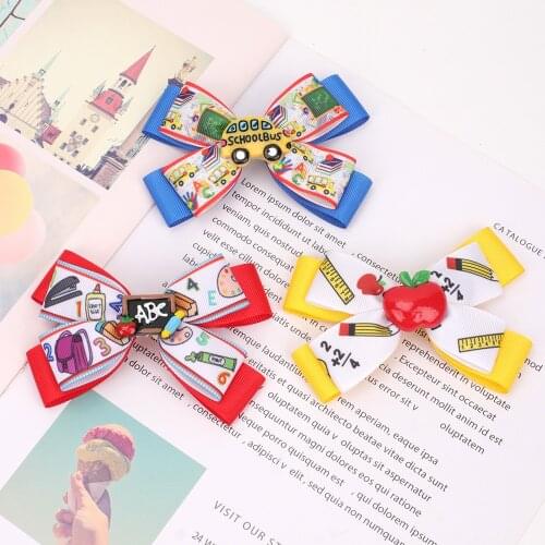 Back To School Hair Bows with Clips Hair band For Girls Pencil/Apple Hair Clips Hairpins Students Hair Accessories Free Shipping