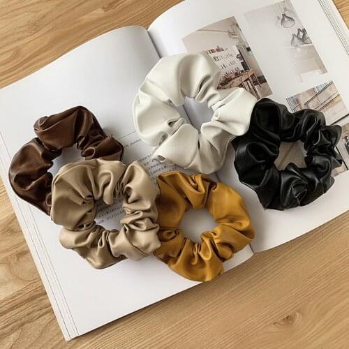 Temperament Elegant Korean PU Leather Scrunchie Women Girls Elastic Hair Rubber Bands Accessories Tie Hair Ring Rope Headdress