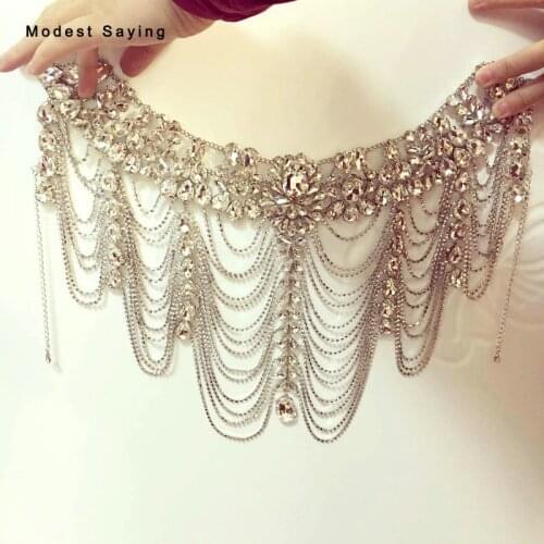 Real Bling Luxury Crystal Shoulder Necklace Rhinestone Tassel Bridal Bolero 2017 Wedding Jacket Wedding Accessories B49 In Stock