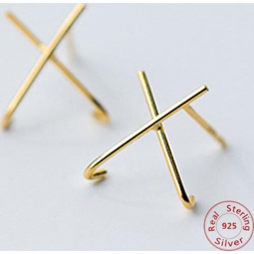 Trendy Genuine 100% 925 Sterling Silver Jewelry "X" Letter Timeline Wedding Stud Earrings for Women