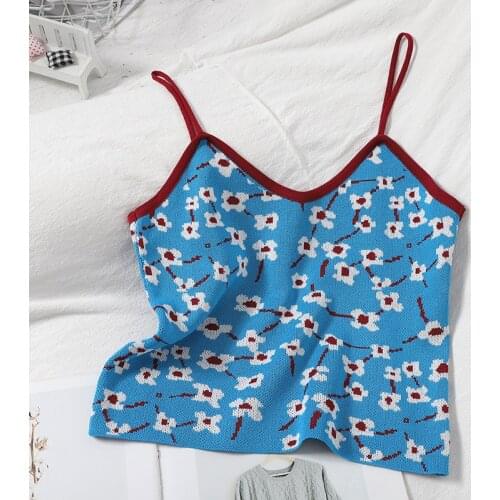 Heliar Spaghetti Strap Cute Floral Tank Top Cropped Women Backness 2021 Spring Summer Camisole Patchwork Knitted Bustier Corset