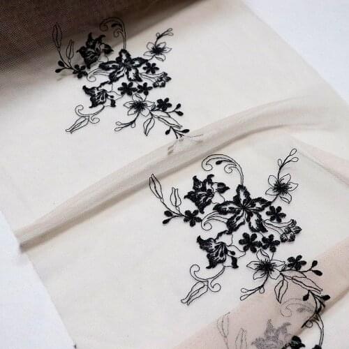 1 Meter 30.5 CM Wide Black Floral Embroidered Lace Trim Apricot Tulle Fabric For Lingerie Underwear Bra Dolls Dress Decor Craft