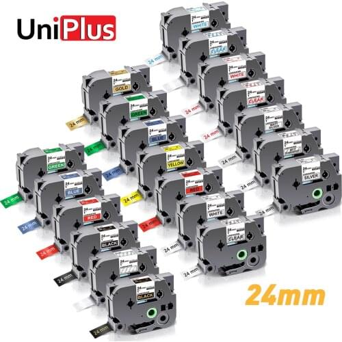 UniPlus 20 Colors 24mm tze Label Tape tze-251 tze151 Compatible Brother P Touch Label Maker Black on White Printer Ribbon Sticky