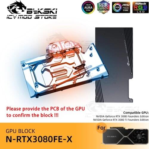 Bykski GPU Water Block for NVIDIA Geforce RTX 3080 Founders Edition ARGB Heatsink Water Cooling Video Card Block N-RTX3080FE-X