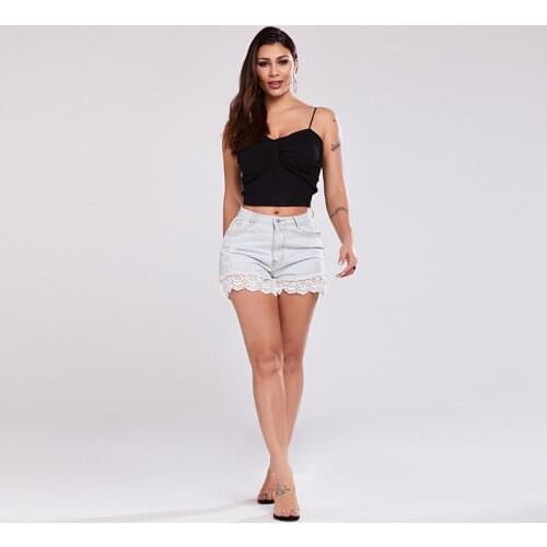 Ripped Short Jeans Women Korean Casual Blue Middle Waist Loose Lace Short Denim Shorts Ladies Denim Jeans Plus Size Feminine